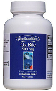 Витамины и БАДы для пищеварительной системы Allergy Research Group Ox Bile Лиофилизированная бычья желчь 500 мг 100 капсул