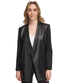 Calvin Klein women's Faux-Leather Combo Jacket