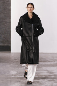 Zw collection double-faced long biker coat