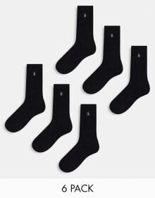 Polo Ralph Lauren – 6er-Pack Sportsocken in Schwarz mit Pony-Logo