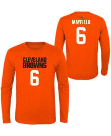 Outerstuff big Boys Baker Mayfield Orange Cleveland Browns Mainliner Player Name and Number Long Sleeve T-shirt