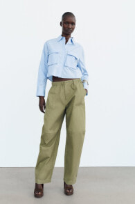 Cropped poplin shirt with pockets