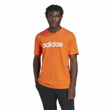 Men’s Short Sleeve T-Shirt Adidas Essentials Embroidered Linear Orange