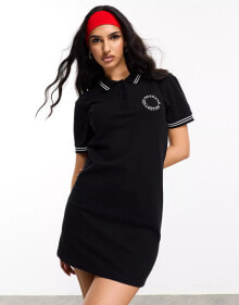 ASOS DESIGN Weekend Collective polo shirt dress with tipping in black купить в интернет-магазине