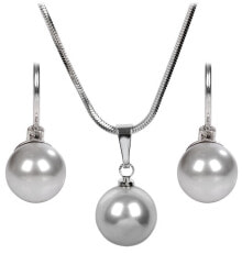 Ювелирные колье pearl Light Gray Necklace and Earrings Set SET-041