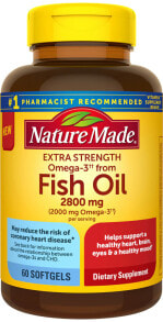 Рыбий жир и Омега 3, 6, 9 Nature Made Omega-3 from Fish Oil Extra Strength Омега-3 из рыбьего жира 2800 мг 60 гелевых капсул