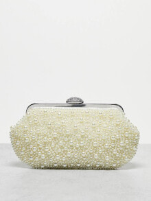 Женские клатчи true Decadence pearl clutch bag with frame top in off white