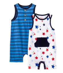 Купить детские товары Cat & Jack: 2-pieces Cat & Jack Baby Stripes & Star Print Sleeveless Americana Romper (0-3M)