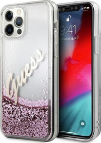 Guess Etui Guess GUHCP12LGLVSPI Apple iPhone 12 Pro Max różowy/pink hardcase Glitter Vintage Script