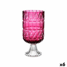 Vase Engraving Dark pink Crystal 13 x 26,5 x 13 cm (6 Units)