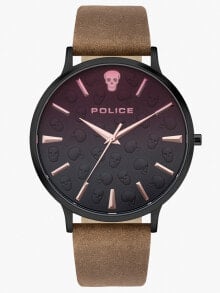 Мужские наручные часы с  коричневым кожаным ремешком  Police PL16023JSB.02 Tasman mens 42mm 3ATM