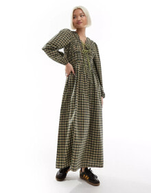 Купить женские платья-макси Reclaimed Vintage: Reclaimed Vintage drawstring tie smock dress in check