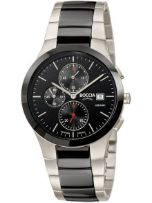 Мужские наручные часы с серебряным черным браслетом Boccia 3748-01 mens watch chronograph ceramic titanium 39mm 5ATM