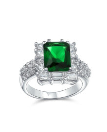 Bling Jewelry fashion Rectangle Solitaire Cubic Zirconia CZ Pave Simulated Emerald Green Art Deco Style 5CT Cocktail Statement Ring For Women