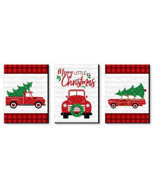 Big Dot of Happiness merry Little Christmas Tree - Red Truck Wall Art Decor - 7.5 x 10 in - Set of 3