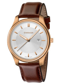 Мужские наручные часы с ремешком Мужские наручные часы с коричневым кожаным ремешком Wenger 01.1441.107 City Active Mens 43mm 3 ATM