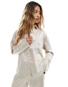 Купить женские футболки и топы The Couture Club: The Couture Club co-ord satin long sleeve shirt in beige