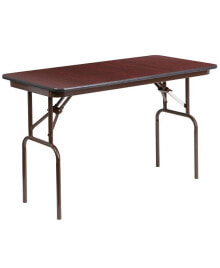 EMMA+OLIVER 4-Foot Mahogany Melamine Laminate Folding Banquet Table