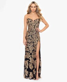 Blondie Nites juniors' Floral-Sequined Strapless Gown