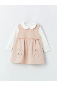 Bebe Yaka Uzun Kollu Kız Bebek Elbise ve Bluz 2'li