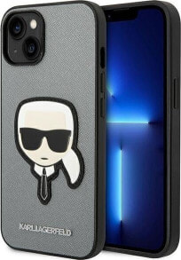 Karl Lagerfeld Karl Lagerfeld Saffiano Karl Head Patch Case - Etui iPhone 14 Plus (srebrny)