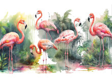 Vlies Fototapete Blätter Flamingos