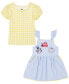 ფოტო #1 პროდუქტის Toddler Girls Check Jersey T-shirt Chambray Embroidered Jumper Set