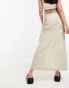 Weekday Fold linen blend cargo midi skirt in khaki