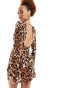 Lioness flared sleeve tie back mini shift dress in leopard print