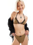 COLLUSION co-ord lingerie bikini top with bow and lace in khaki