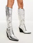 Public Desire Navada western knee boot in textured silver Silber PU, 41 - фото #2