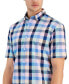 Фото #3 товара Men's Iman Plaid Poplin Short Sleeve Button-Down Shirt, Created for Macy's