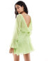 Фото #2 товара ASOS DESIGN long sleeve cowl back mini dress with godets in lime green