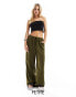 Nobody's Child Petite Shona linen blend wide leg trousers in khaki UK 12 - фото #2