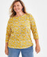 ფოტო #1 პროდუქტის Plus Size Printed 3/4-Sleeve Top, Created for Macy's