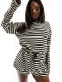 ASOS DESIGN long sleeve channel waist super short playsuit in towling stripe