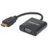 Manhattan HDMI to VGA Converter cable - 1080p - 30cm - Male to Female - Equivalent to HD2VGAE2 - Micro-USB Power Input Port for additional power if needed - Black - Three Year Warranty - Polybag - 0.3 m - HDMI Type A (Standard) - VGA (D-Sub) - Male - Female - Strai