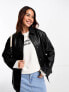 ASOS DESIGN faux leather clean top collar jacket in black