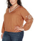 Black Label Plus Size Embroidered Blouson Sleeve V-Neck Blouse