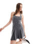 Фото #1 товара ASOS DESIGN halter mini dress with pleated skirt & bow detail in grey