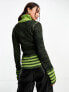 Фото #5 товара Basic Pleasure Mode stripe detail zip through knitted cardigan top in green