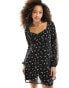 Фото #2 товара Hollister floral long sleeve dress in black with sweetheart neckline