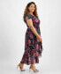 ფოტო #3 პროდუქტის Plus Size Floral Print Flutter-Sleeve Faux-Wrap Midi Dress