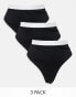 ASOS DESIGN Curve Lillie 3 pack cotton thong with waistband in black