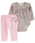 Фото #7 товара Baby 2-Piece Leopard Bodysuit Pant Set 6M