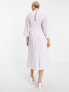Фото #2 товара ASOS DESIGN Maternity high neck pleated long sleeve skater midi dress with embroidery in lilac