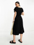 Фото #2 товара Vero Moda linen touch flutter sleeve midi dress in black