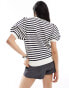 & Other Stories short sleeve knitted top in blue and white stripes with scallop edge neckline