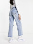 Stradivarius straight cropped jean with rips in medium blue