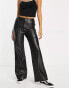 Фото #3 товара Stradivarius faux leather dad trouser in black